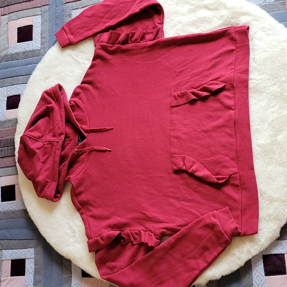 Romeo & Juliet Couture Bright Pink Ruffle Accent Oversized Kangaroo Hoodie